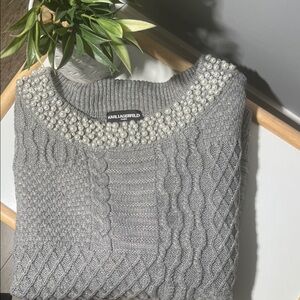 Karl Lagerfeld Pearl-Embellished Gray Sweater